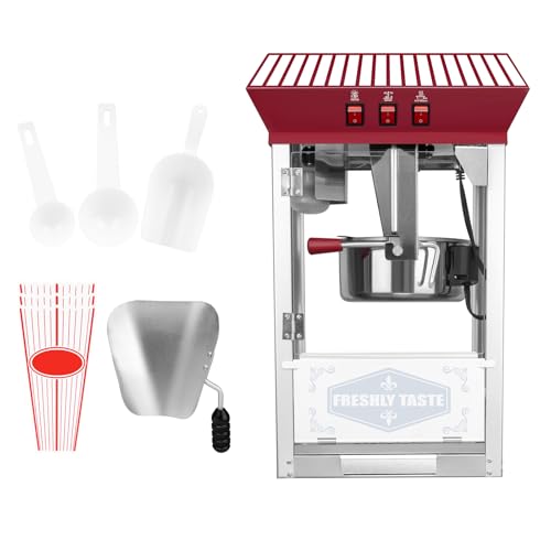Image of Popcorn Machine - 12 Oz Countertop Popcorn Maker - Commercial Popcorn Popper, Makes Up to 48 Cups, 800W for Movie Theater /Home (White Stripes,Red)