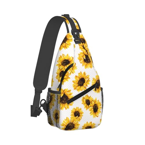 Sunflower on pink polka dot background Sling Backpack Unisex Crossbody Chest Bag Shoulder Chest Bag For Women Men Hiking Travel2