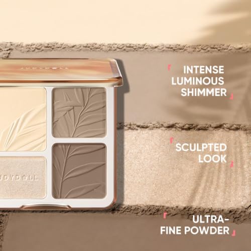 Image of JUDYDOLL Highlight & Contour Palette, All-in-One Matte Highlighter Contour Compact,Blendable Face Makeup for Beginners, for Warm Skin Tone (02 Tree Shadow Palette)
