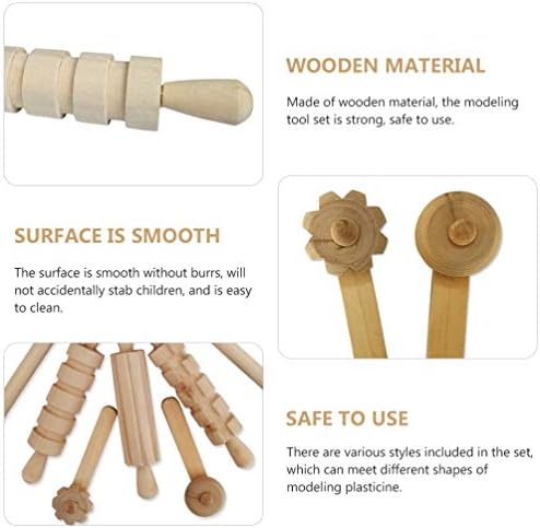 jojofuny Clay Modeling Pattern Rollers Kit 3D Cookie Fondant Dough Wood Wave Pattern Clay Rolling Pin Stamp Textured Wooden Handle Pottery Tools Set
