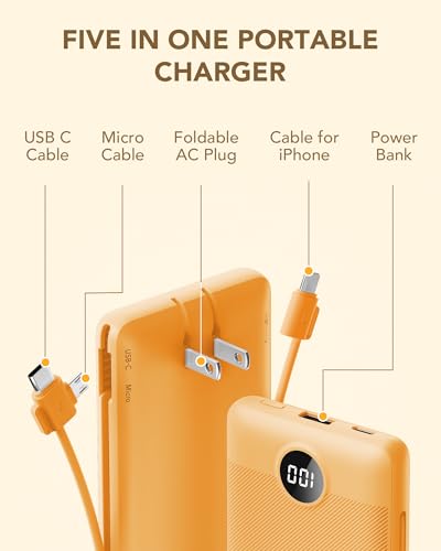 VRURC Portable Charger, Power Bank Built-in Cables and AC Wall Plug - Image 4