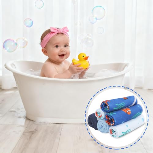 Image of Baby Washcloths, 24Pack Baby Wash Cloths Extra Soft & Ultra Absorbent, Baby Towels and Washcloths Face Towels for Unisex Boys Girls Body, Washclothes Gentle on Sensitive Skin, 9x9 Fish