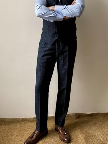 Men's Dress Pants Retro Tweed Herringbone Trousers Slim Fit Formal Casual Suit Pants2