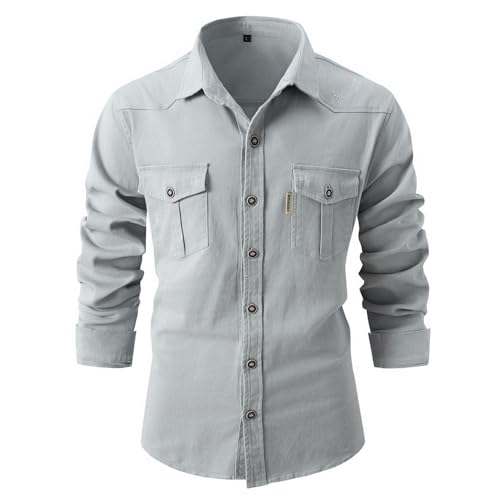 Image of Lu's Chic Men's Shirt Jacket Soft Trucker Long Sleeve Cotton Shacket Fall Classic Button Casual Western
