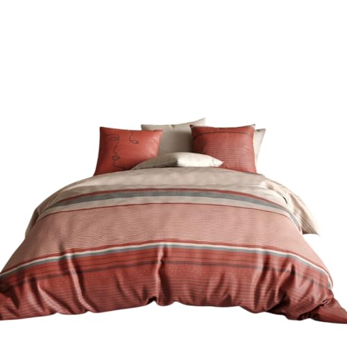 Housse de couette percale de coton 71 fils HANA terracotta