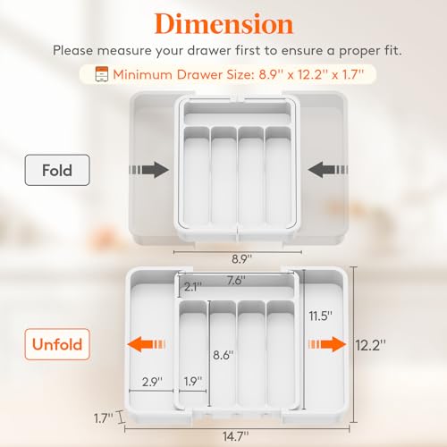 Lifewit Silverware Drawer Organizer, Expandable BPA Free Utensil Tray for Kitchen, Adjustable Flatware and Cutlery Holder for Spoons Forks Knives, Plastic Kitchen Organizers and Storage, White - 2