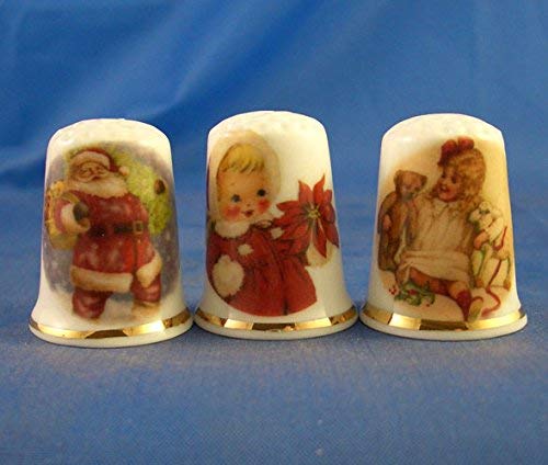Lot De 3 Dés à Coudre En Porcelaine Birchcroft - Collection Regency Romance, Finition Or 18 Carats