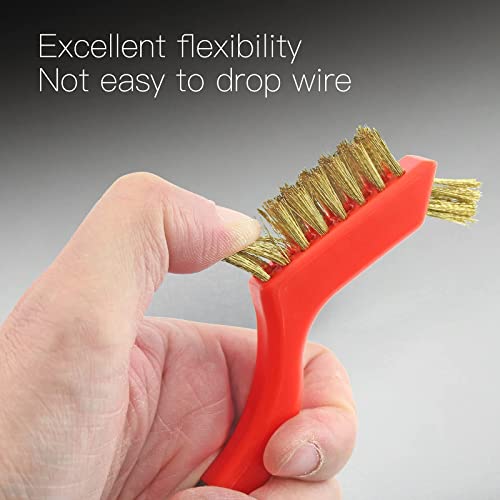 Image of Stainless Steel Mini Brushes, Red Metal Wire Brush Set Nylon /Brass /Stainless Steel Bristles Brush for Rust Removal (7 Inch Long, 6 Pcs)