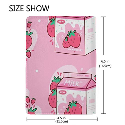 Kuizee Passport Holder Passport Cover ﻿Carton Of Strawberry Milk Kawaii Anime Cartoon Pink Passport Case Leather Trave Wallet Case 4.5 X 6.5 Inch #TOP3