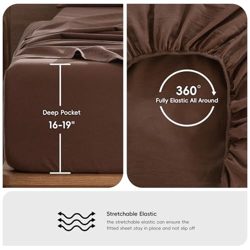 Image of MooMee Sheet Set 100% Washed Cotton Linen-Like Extra Deep Pocket Full | Relaxed Linen-like Texture. Soft, Breathable & Lightweight Comfort. 15-19 inch Extra Deep Pocket with All-around Elastic