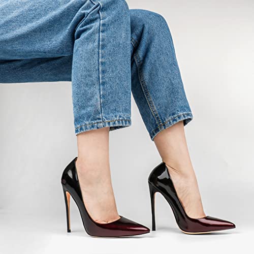 COLETER Women's Sexy Pointed Toe High Heels,4.72 inch/12cm Patent Leather Pumps,Wedding Dress Shoes,Cute Evening Stilettos