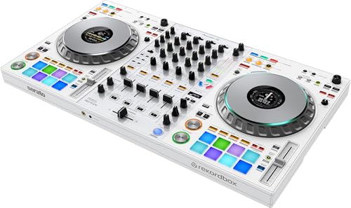 Image of Pioneer DJ DDJ-FLX10 4-Channel Professional DJ Controller - White Bundle with Laptop Stand, Gearlux Headphones, and Austin Bazaar Polishing Cloth