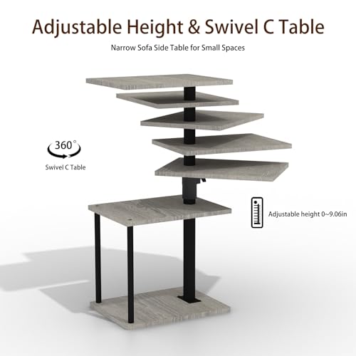 Image of Faesun Swivel Side Table for Couch Arm, Height Adjustable C Table for Recliner or Bed, Tv Trays with Storage Shelf for Small Spaces- Small Nightstand Table for Living Room, Bedroom
