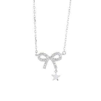 Amazon.co.jp: S 925 Sterling Silver Ribbon Necklace Women