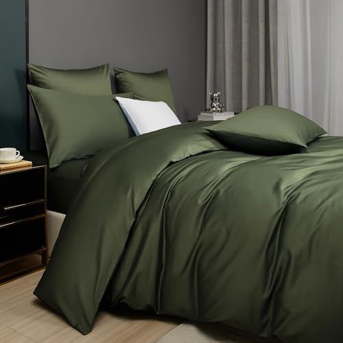 Luofanfei Mako Satin Baumwolle Bettwäsche 220x240 Olivgrün Grün Kühlend...
