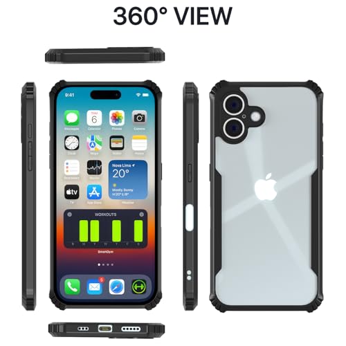 Image of Pikkme Crystal Clear Transparent Back | Ultra Hyrbid | Full Camera Protection | Raised Edge | Bumper Back Case for iPhone 16 (Black)