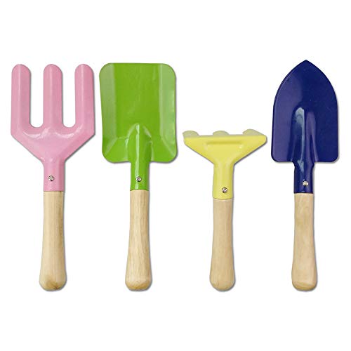 DxJ Set of 4 Kids Garden Tools Includes Shovel, Rake, Trowel and Leaf Shovel | Children Beach Sandbox Toy,Reduced Size