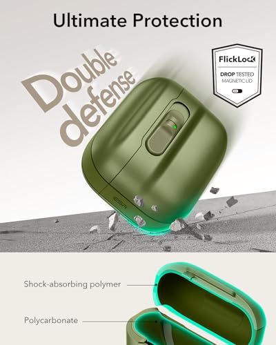 Image of ESR for AirPods Pro 3 Case (2025), Compatible with AirPods Pro 3 (USB-C Cable), MagSafe Ready, Magnetic Lid Lock, Full Drop Protection Cover with Lanyard, Green
