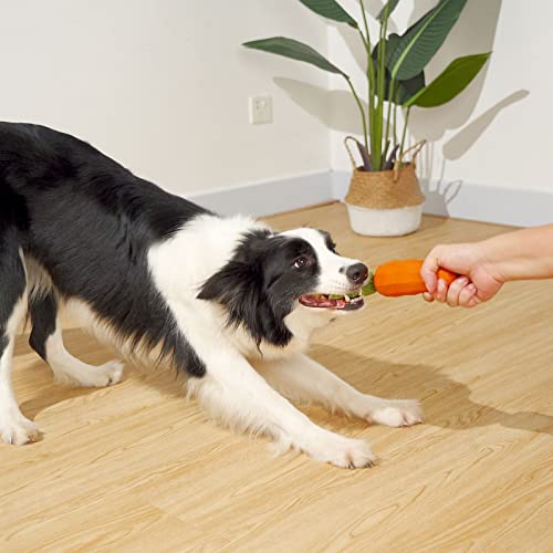 INIFLM Quietschendes Karotten-Kauspielzeug, unzerstörbares Gummi-Hundespielzeug für aggressive Kauer, interaktives Leckerli-Spielzeug für Welpen, mittelgroße Hunde (Orange)