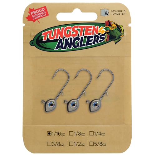 Tungsten 4 Anglers - 97% Pure Tungsten Forward Facing Live Sonar 3D Eye Dimiki Jig Head | 1/16,1/8, 1/4oz. Damiki Rig Jig Heads | Bass, Walleye, Crappie, Perch Fishing (Shad, 1/16oz #2)