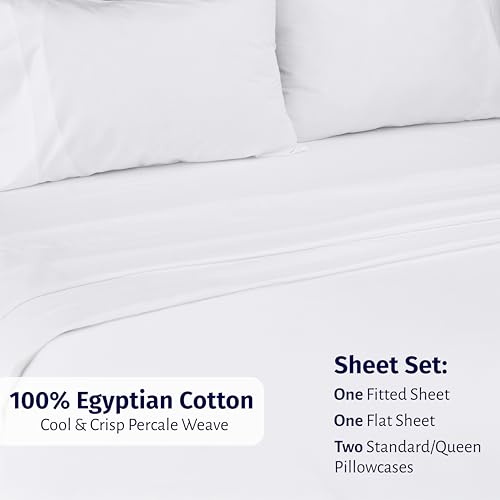Image of California Design Den Certified 100% Egyptian Cotton Full Size Sheets Set - Lightweight & Crisp Percale Cotton Sheets Full with Deep Pockets, Durable Luxury Bedding Set - White