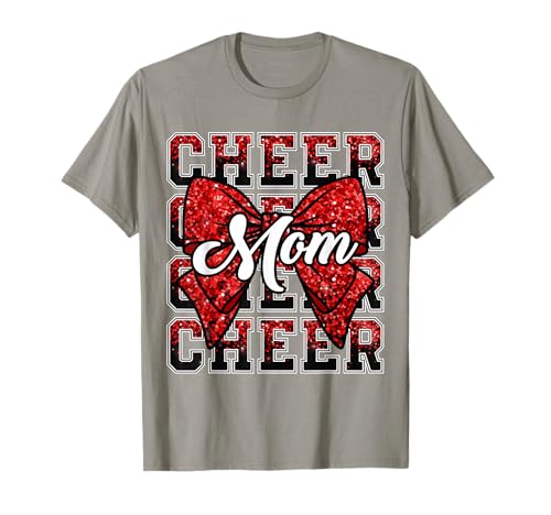 Cheer Mom Mama Bow Sport Pom-Pom Girl Rouge T-Shirt