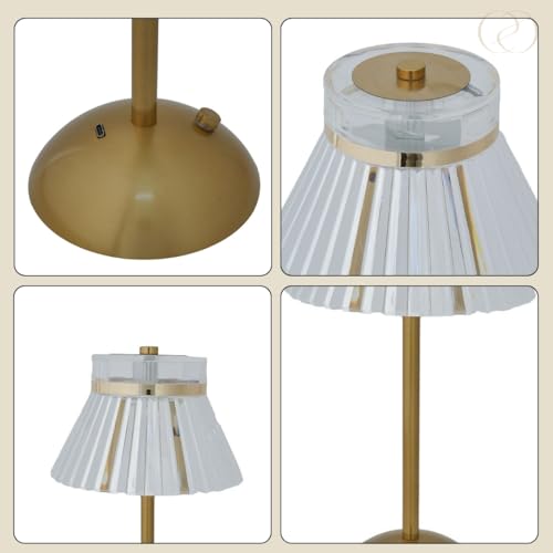 Image of ELARE Premium Rechargeable LED Table Lamp with Touch Control, Gold Finish Base Decorative Bedside & Gift Lamp