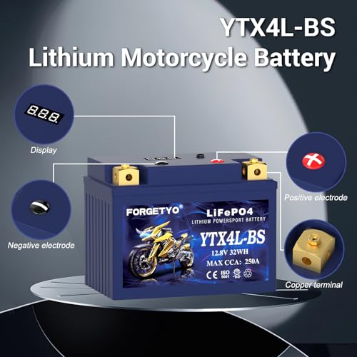 Image of Lithium YTX4L-BS, Forgetyo 12V 2.5AH 250CCA LiFePO4 Motorcycle Battery, ATV, UTV, Jet Ski, 4 Wheeler,Snowmobile,Tractor and Generator Battery