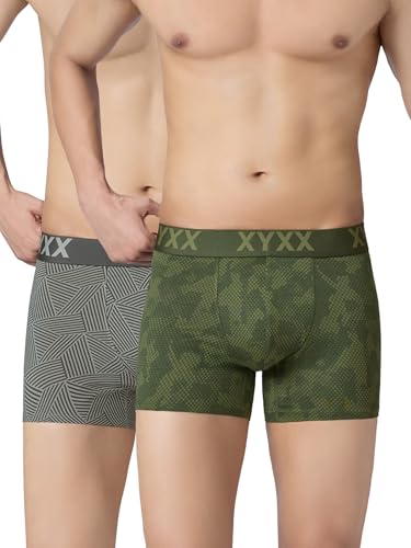 Image of XYXX Men's Matrix Super Combed Cotton Blend Geometric Antimicrobial Trunks with No Marks Waistband (Pack of 2)