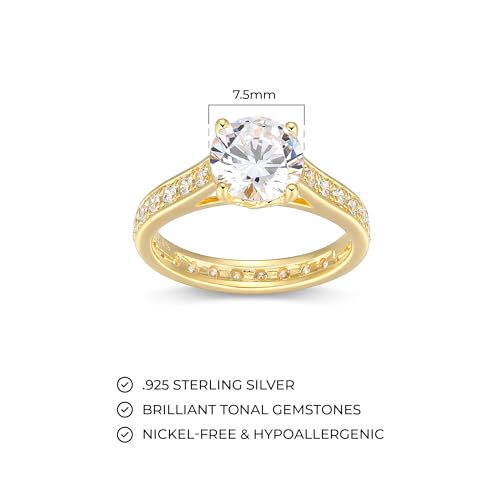 MORGAN & PAIGE .925 Sterling Silver 18K Yellow Gold Plated Cubic Zirconia Solitaire Engagement Rings for Women - Channel-Set Eternity Band, Sterling Silver Rings Women, Jewelry for Her, Sizes 5-93