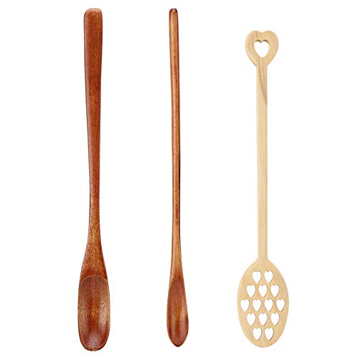 Cuchara agitadora de madera para el hogar, cuchara ranurada para mezclar con mango largo de 3 piezas para uso en café, leche y miel Cover