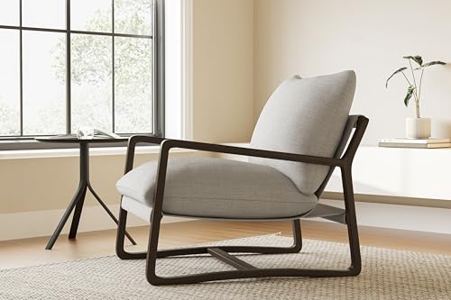 Sillón Curvado Madera Natural Tela Neutra miniatura 4