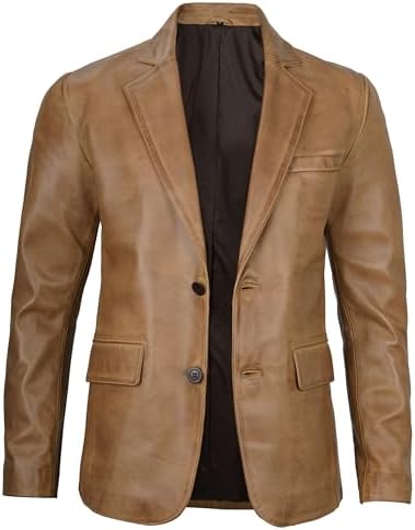 fjackets Leather Blazer Men - Real Lambskin Casual Leather Coats for Men