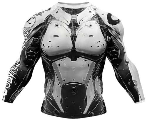 Men's Long Sleeve Compression Shirt UPF 50+ Rash Guard - Quick Dry, Baselayer for Surfing, BJJ, Training, Running, Swim