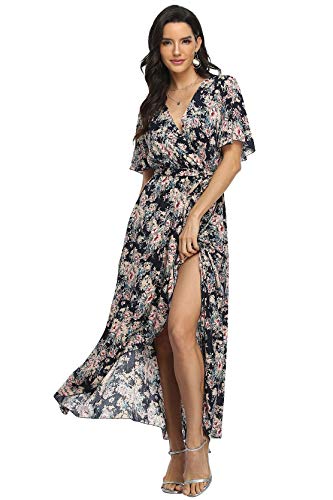 Image of VintageClothing Women's Wrap V Neck Floral Summer Dresses High Low Maxi Casual