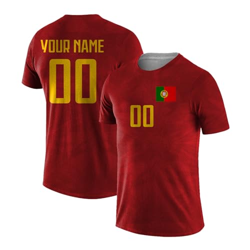 Yolovi Personalisiertes Fussballtrikot mit Namen Nummer Drucken Nationalflagge Sport Casual Trikots Fussballshirts für Herren Damen Jugendliche Portugal