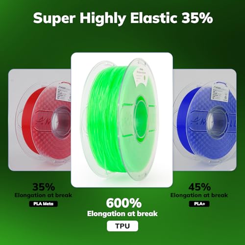 Image of AMOLEN 95A TPU 3D Printer Filament, 1.75mm Glow in The Dark Green, Soft TPU Flexible 3D Printing Filament, High Hardness & Resilience, Best with UV Lamps, 1kg Spool(2.2lbs), Fit Most 3D Printers