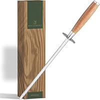 WALDWERK Affila Coltelli Premium – Affilacoltelli in acciaio temprato con elegante manico in legno – Acciaino professionale 100% privo di plastica – Affila Coletelli professionali