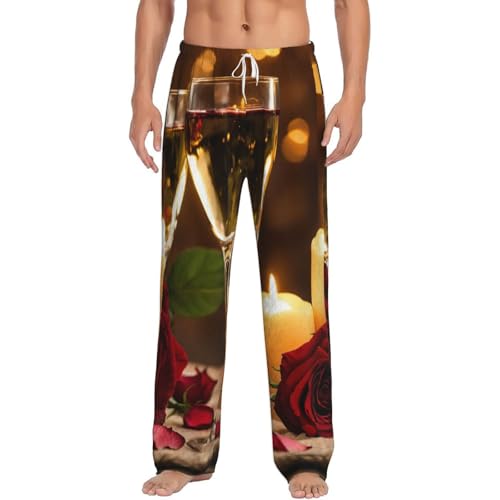 Pantalon pyjama homme en flanelle premium au motif romantique rose et vin de qualité