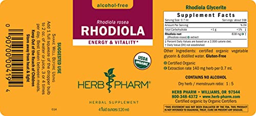 Herb Pharm GLRHODI04 Certified Organic Rhodiola Root Extract For Energy, Endurance And Stamina, Alcohol-Free Glycerite thumb #1