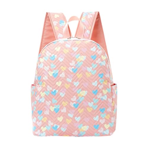Sac à dos scolaire décontracté pour filles et garçons avec motif cœur rose