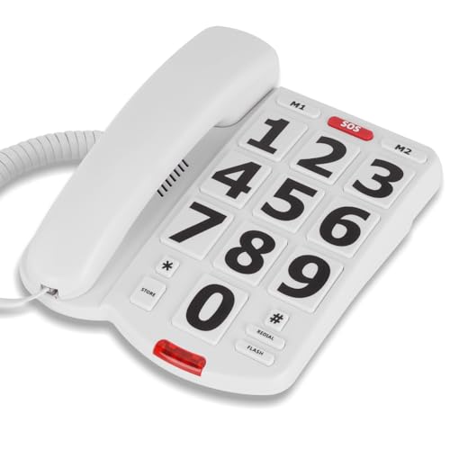 Lativu Landline Phones for Seniors, Simple Big Button Phone for Seniors, White Telephone Landline Phones with 3 One-Touch Dialing/Adjustable Volume/LED Call Alert for Elderly Use