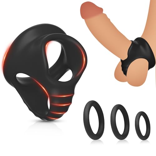 AMZII 4er Sex Toyset Herren Penisring Cockring,3 Cockringe Extrem Silikon & Hodenringe für den Mann,Hodenstrecker Ballstretcher,Penis Ring Penis Sleeve Penismanschetten,Sex Spielzeug für Männer (A)