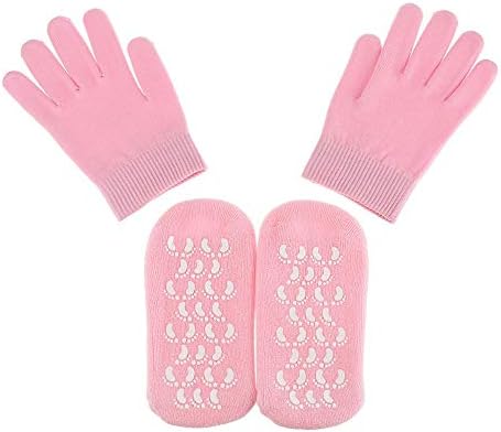 Pinkiou Moisturising Socks and Gloves Gel Inner Use for Cracked Foot Hands Whitening Softening (Pink)