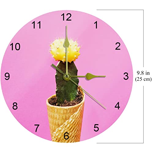 Horloge murale rose cactus silencieuse 25,4 cm chiffres arabes