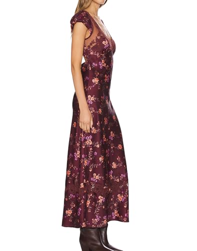 Image of Women Sexy Lace Patchwork Mesh Dress Floral Print Cutout Sweetheart Neck Backless Slit Summer Maxi Dress