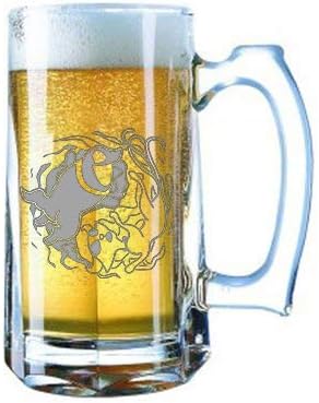 Giant Laser Engraved Beer Mug 28 Ounces Beer Stein - Spooky Cute Yin Yang Ghost Pet Dog and Cat Game Parody