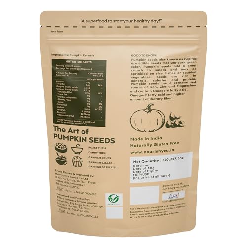 Image of Nourish You Raw Pumpkin Seeds 500 gm | High Fiber, Protein-Rich Superfood | Gluten-Free, Keto-Friendly Snacks | Nutrient-Dense Seeds for Weight Management & Heart Health | Omega-3, Antioxidant Boost