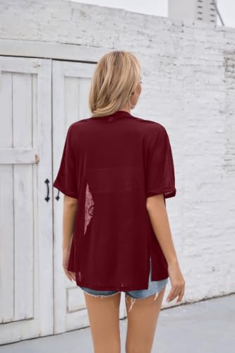 Image of Iandroiy Women's Lightweight Open Front Cardigans Casual Short Sleeve Blouse Tops