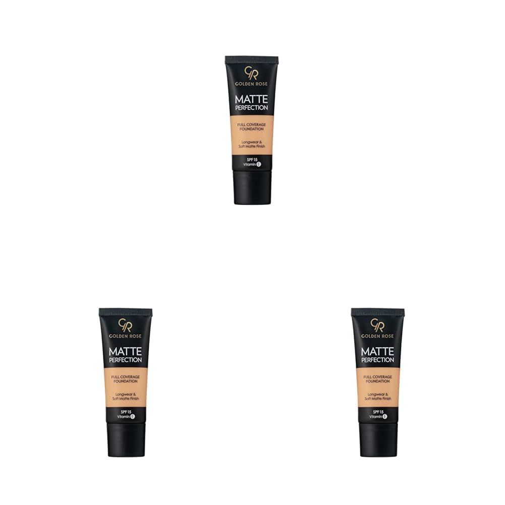 Golden Rose Matte Perfection Foundation - Warm 06 - Yoğun Kapatıcı Mat Fondöten (3 paketi)